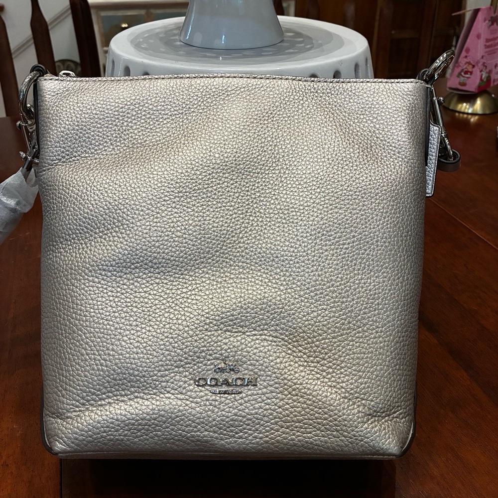 Coach Mini Abby Duffel Metallic Silver Pebbled Leather Crossbody